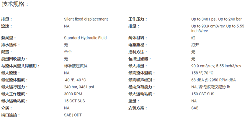 派克PGP523H齒輪泵參數(shù)